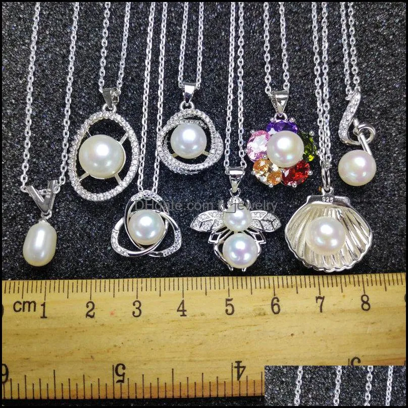Pendant Necklaces Fashion Jewelry Pearl For Female Girl 925 Sier Necklace 7-9Mm Oblate White Necklacewedding Christmas Gift Drop Deliv Dhwa0