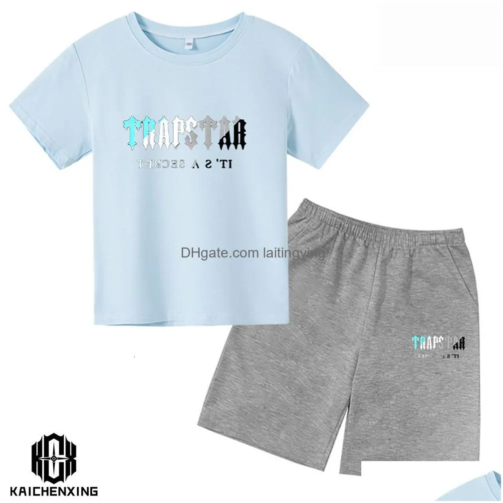 clothing sets 2023 summer trapstar tshirt kids boys beach shorts streetwear tracksuit men women clothes girls sportswear l230630