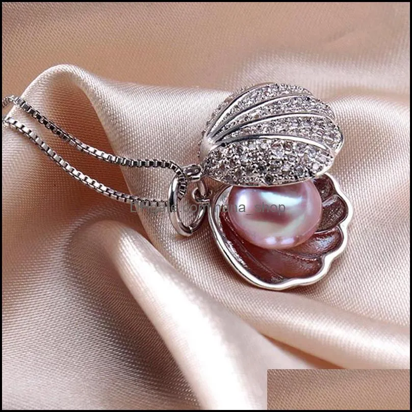 zircon shell pearl jewelry pearl pendant necklace freshwater pearl 925 silver choker necklace for women statement pendant wedding gift