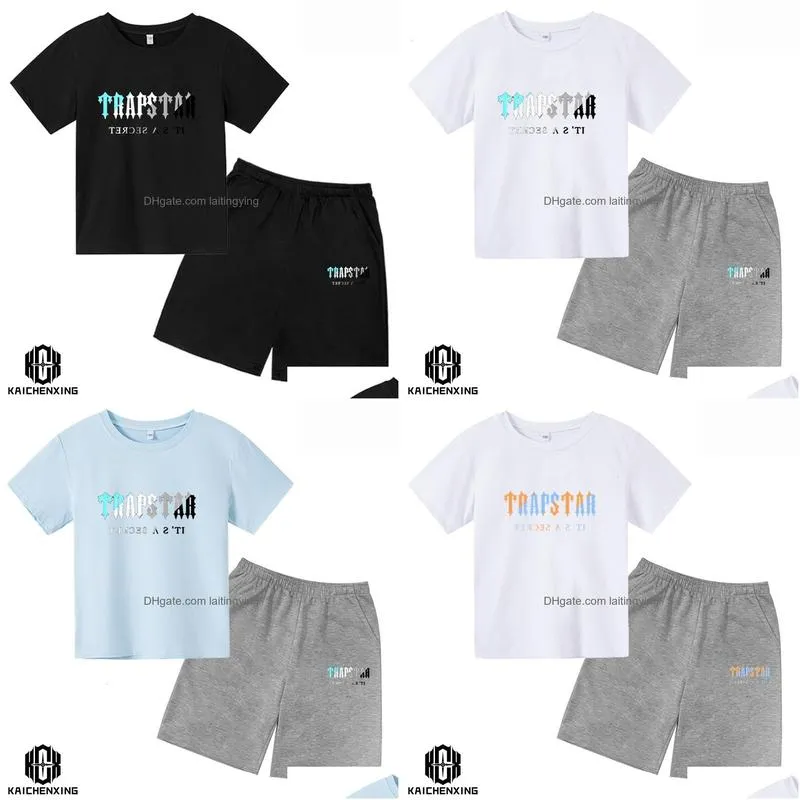 clothing sets 2023 summer trapstar tshirt kids boys beach shorts streetwear tracksuit men women clothes girls sportswear l230630