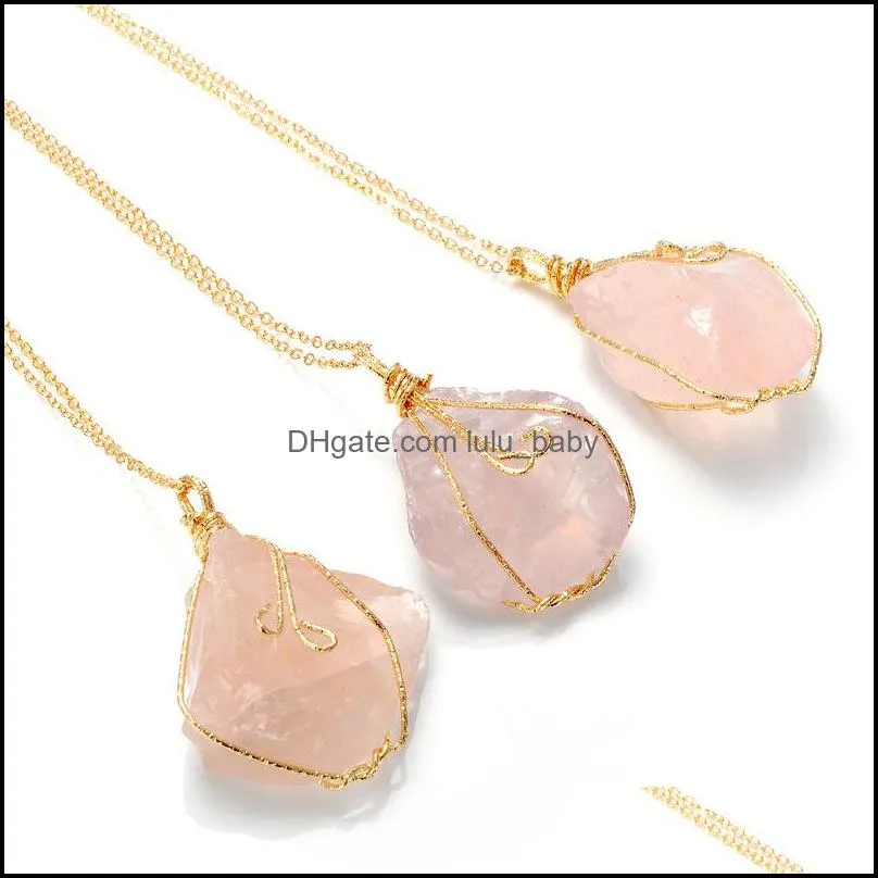 Pendant Necklaces Fashion Natural Stone Necklace Crystal 6 Colors Quartz Sweater Chain Jewelry For Women Christmas Drop Delivery Penda Dhgwl