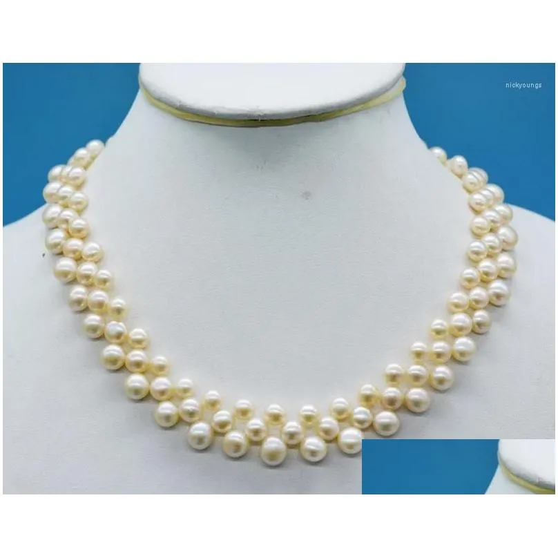 Choker 6-8MM 3 Rows Natural Pink Pearl Necklace 16