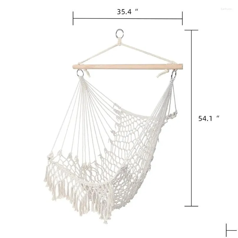 Camp Furniture Cotton Rope Weave With Tassel Patio Swing Beige Outdoor And Indoor Rocking Chair Adult Portable Comfort Camping Hammock