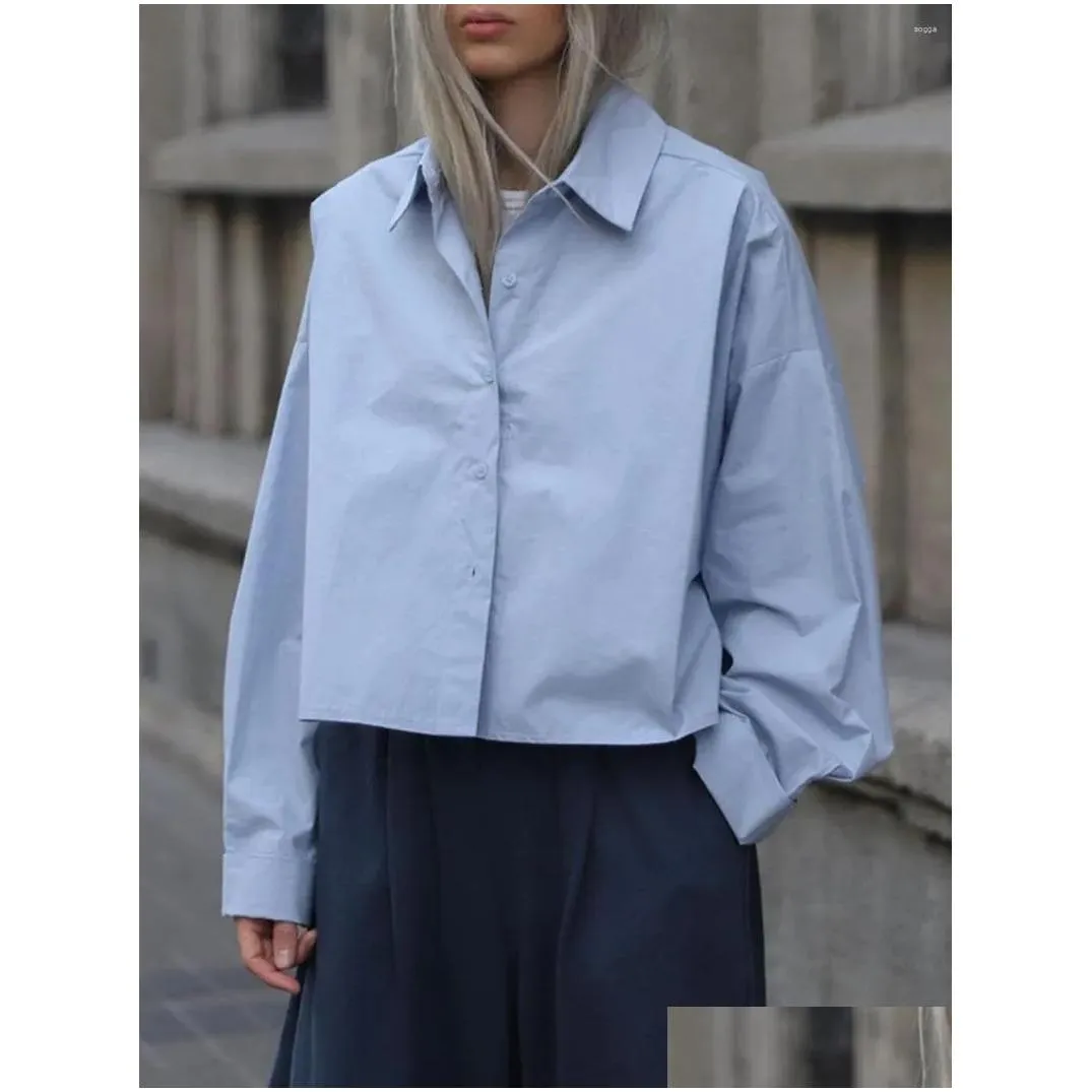 Women`s Blouses Fashion Long-sleeved Solid Color Short Commuter Shirts Spring Summer All-match Simple Button Blouse Streetwear Tops