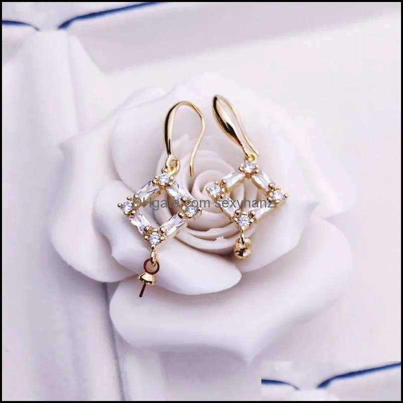 Jewelry Settings Zircon Pearl Earrings Gold Stud Earring Long Tassel Suitable 5-10Mm Diy Wedding Gift Drop Delivery Dhgarden Dhhve