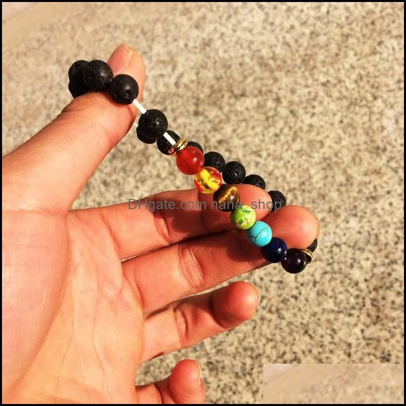 Beaded Fashion Chakra Bracelet Tiger Eye Volcanic Stone Men Black Lava Healing Nce Reiki Prayer Natural Yoga Gift Drop Delivery Jewel Dhhuy