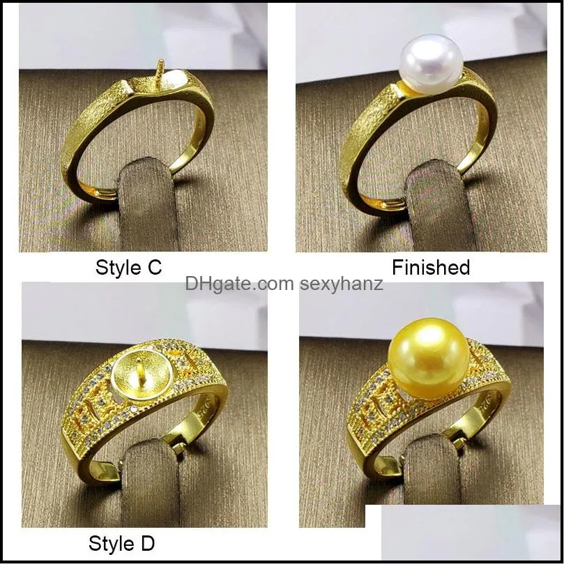 Jewelry Settings Fashion Pearl Ring Diy Rings Setting Gold Plated Zircon For Women Adjustable Size Christmas Gift Drop Delivery Dhj1O