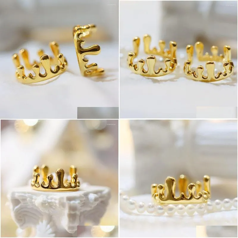 Cluster Rings CxsJeremy Soild 18K Yellow Gold Irregular Fire Metal Ring For Women Fashion Cool Charms Flame Crown Open Band Au750 Fine