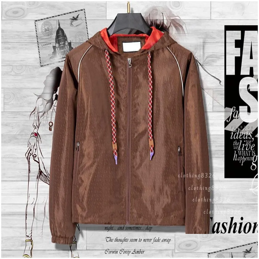 quality designer jacket men`s hooded jacket street zipper letter waterproof jacket Parker pilot windbreaker thin jacket soft spring and