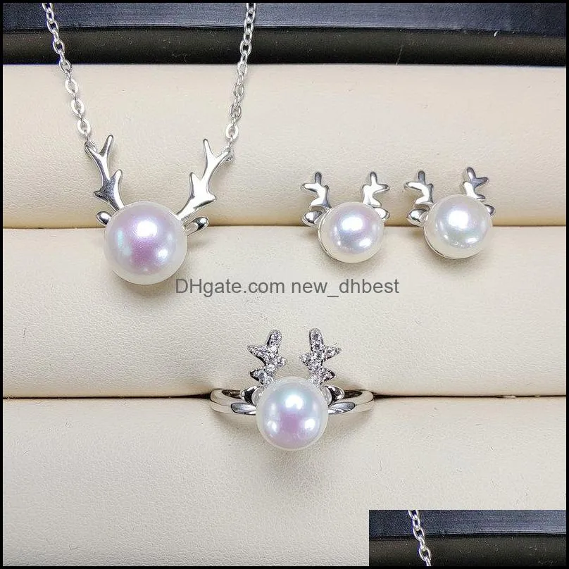 Bracelet, Earrings & Necklace Natural Pearl Pendant Ring Set S925 Sier Stud 12Styles Earring For Women Fashion Jewelry Xmas Dhgarden Dhmg4