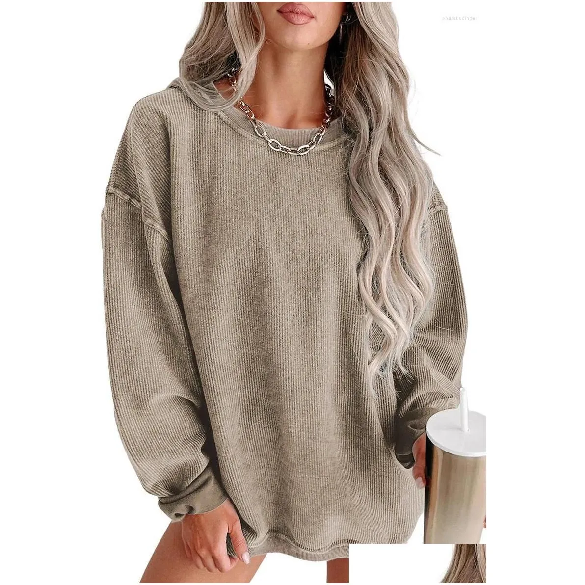 Women`s T Shirts Casual Style Oversize Solid Color Pullover Fall-winter 2024 Threaded Knit Long Sleeve Sweatshirt Women Wholesale