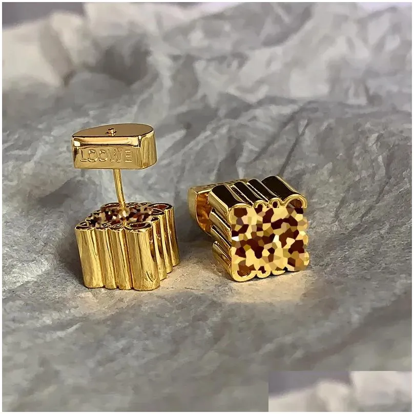earrings designer for women 18k gold plated stud solid earrings brand design with box party weddings jewelry gift