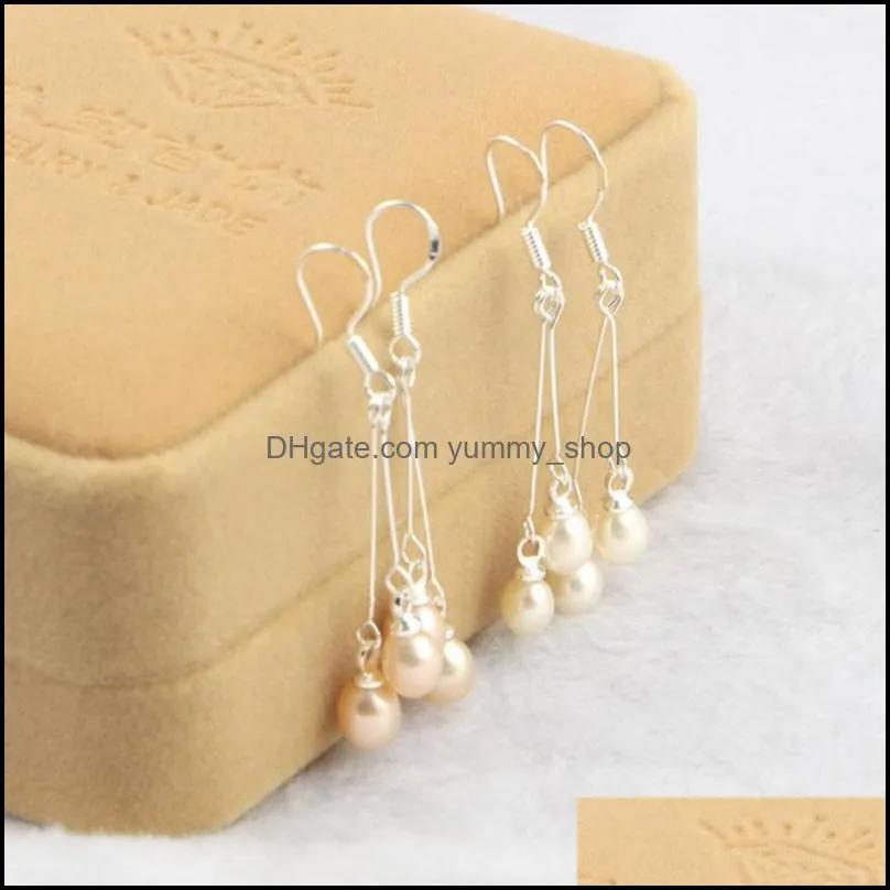 Dangle & Chandelier Fashion Pearl Earrings Natural Freshwater 6-7Mm 3A Jewelry Drop Sier Plated For Women Gift Delivery Dhlql