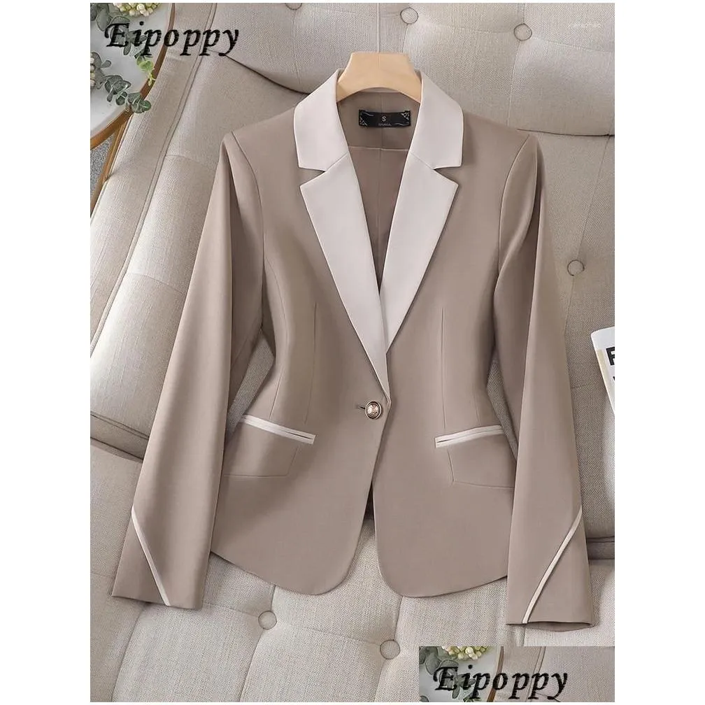 Women`s Suits Long Sleeve Office Ladies Formal Blazer Women Beige Blue Brown Female Business Work Wear Slim Jacket For Autumn Winter