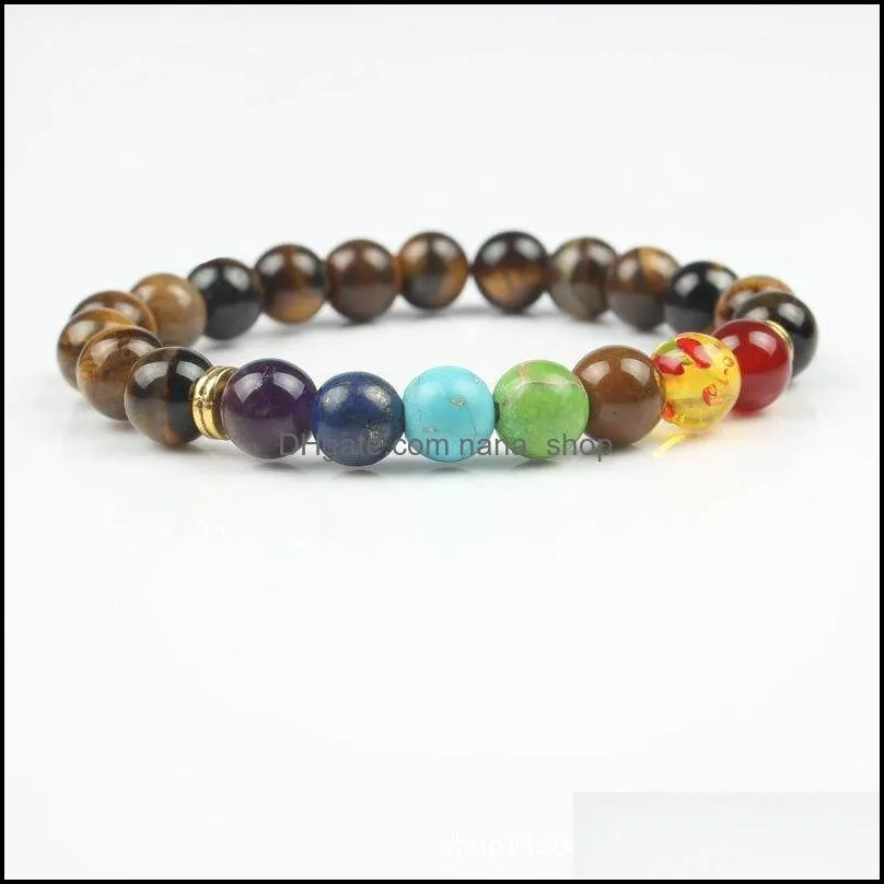 fashion 7 chakra bracelet tiger eye volcanic stone men black lava healing balance reiki prayer natural stone yoga bracelet