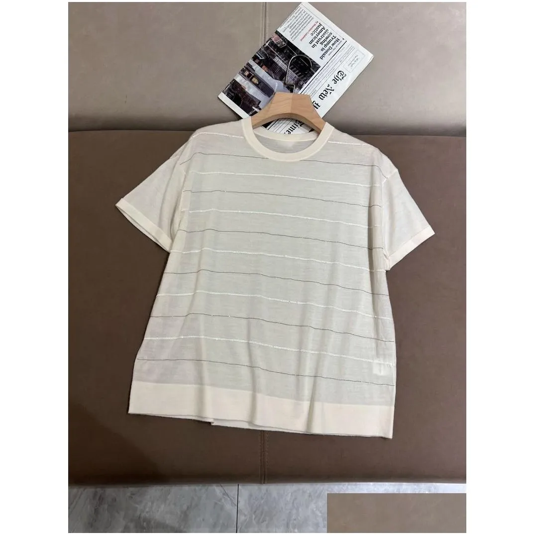 Women T Shirts Spring Round Neck brunello Knitted Short Sleeve T-shirt cucinelli Black and White