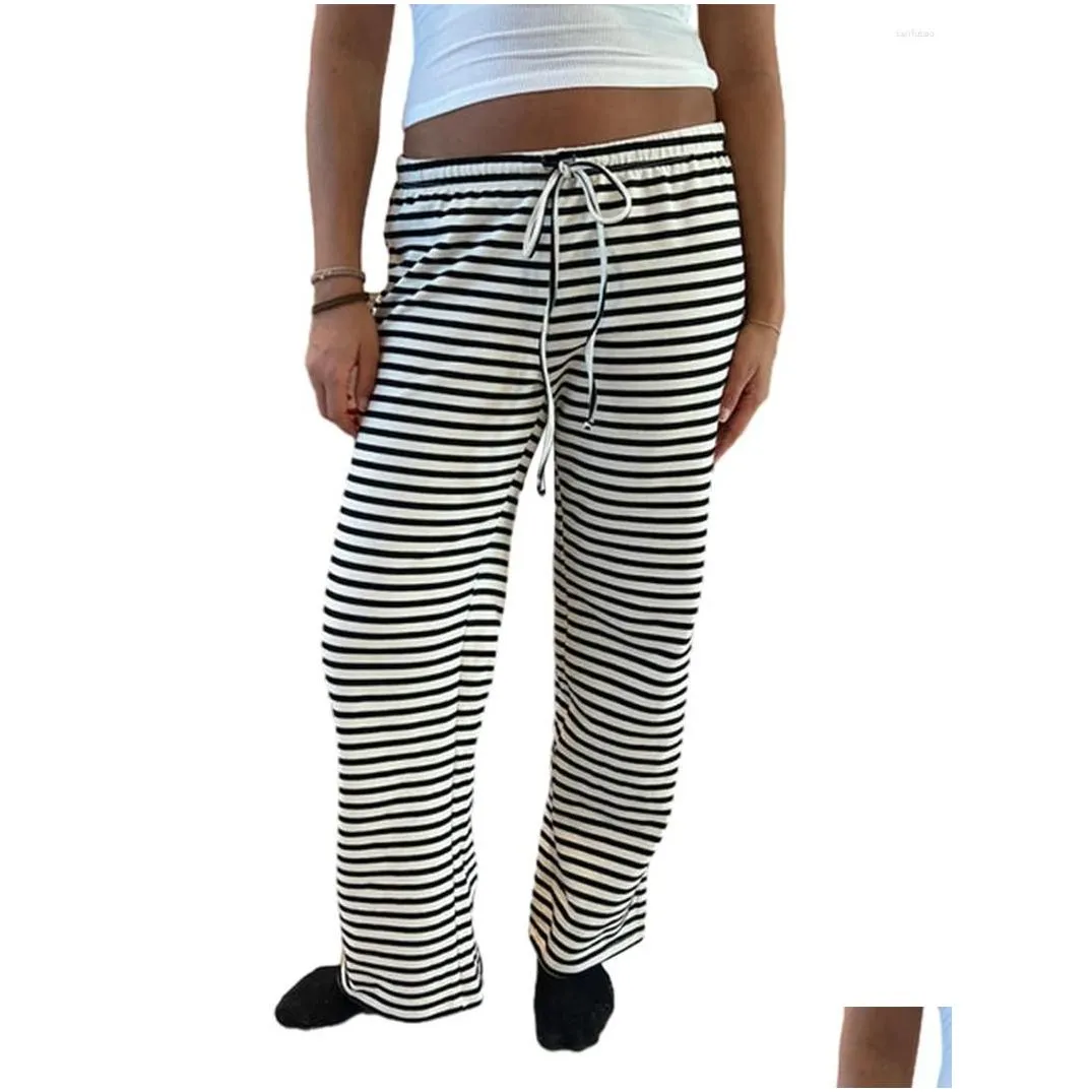 Women`s Pants 2024 Women Loose Stripe Drawstring Elastic Waist Trousers Spring Summer Casual Sweatpants Bottoms