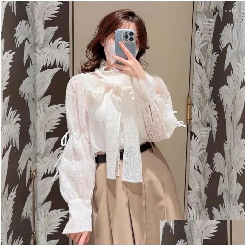 Women`s Blouses WAKUTA Harajuku Embroidery Bow Lace Shirts Long Sleeve Feminino Moda Tops 2024 Spring Temperament Heavy Blusa Mujer