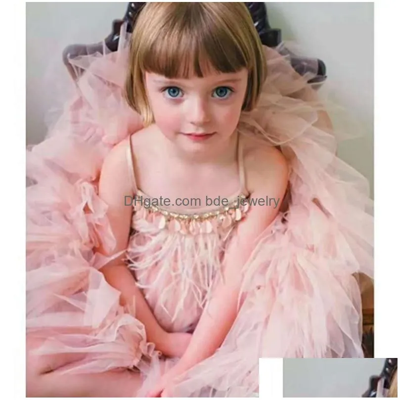 kids princess dresses for girls children feather beading sequined gowns toddler birthday party frocks boutique baby tutu