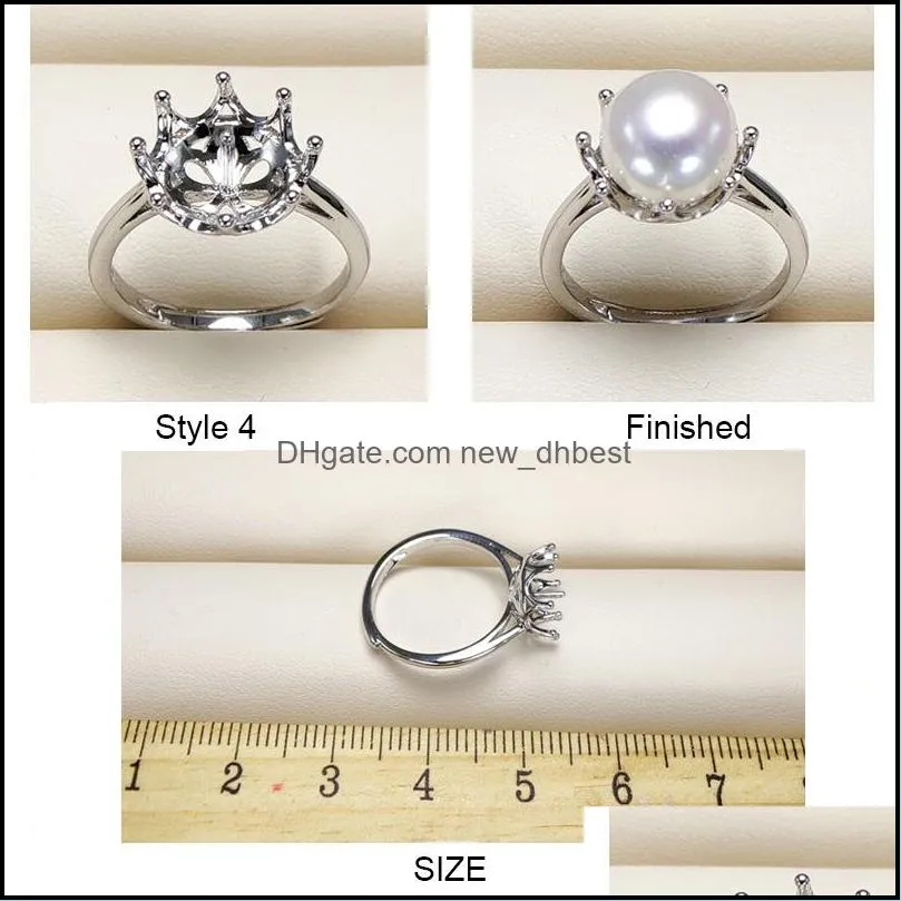 Jewelry Settings Pearl Ring 925 Sliver Rings Diy For Women Girl Adjustable Size Statement Fashion Drop Delivery Dhgarden Dhpbk