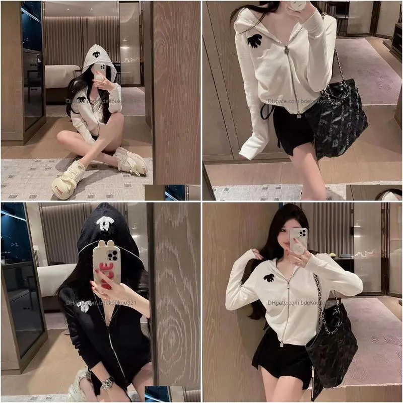 Women`S Sweaters Women Knit Tops Designer Sweater Fashion Letter Embroidery Graphic Cardigan Style Hooded Zipper Cardigans Loose Knit Dhlrw