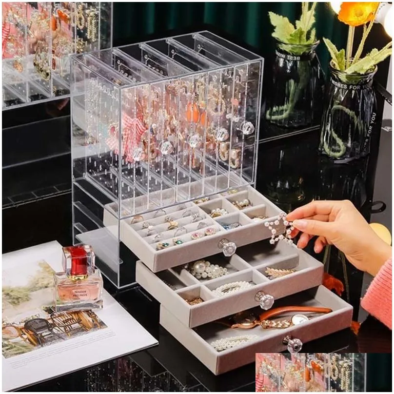 jewelry boxes transparent jewelry box portable showcase large capacity rings display necklace earring storage box dustproof jewelry case