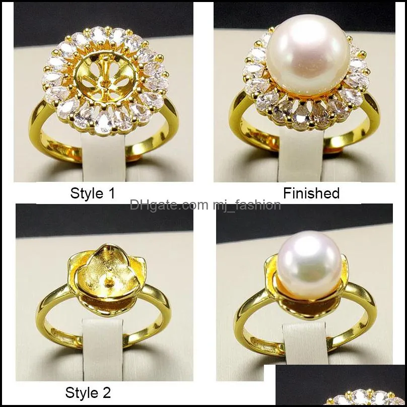 Jewelry Settings Gold Pearl Rings Diy Ring Setting Flower Zircon For Women Fashion Adjustable Size Christmas Gift Drop Delivery Dhgxv