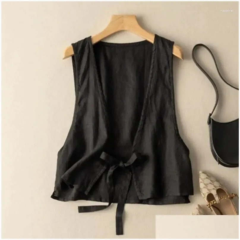 Women`s Vests Summer Womens Cotton And Linen Lace Up Vest Waistcoat