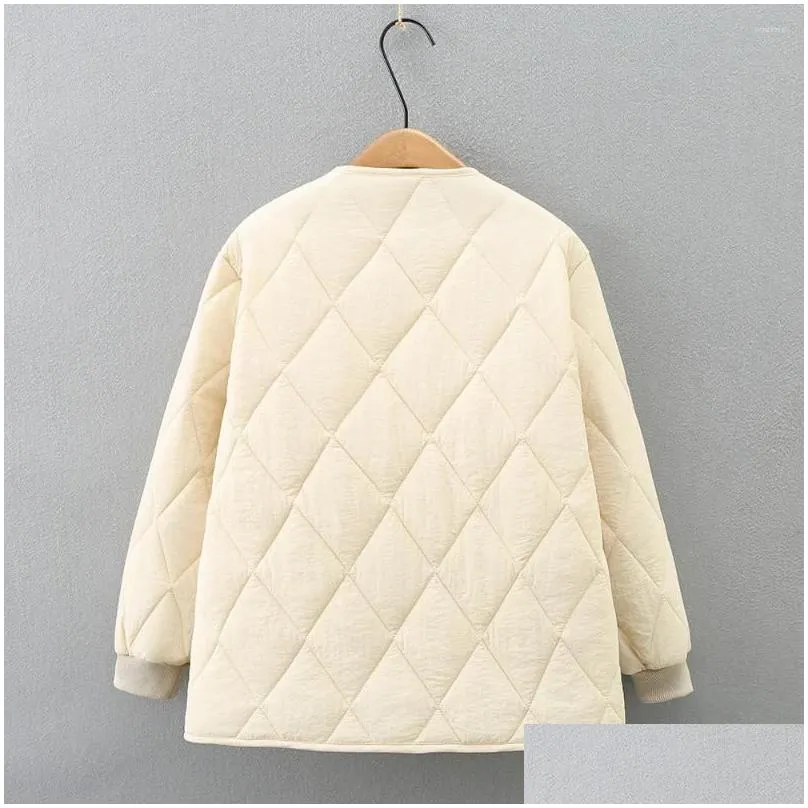 Women`s Trench Coats Autumn Cotton Padded Clothes Thicken Women Lapel Collar Rhombic Lattice Loose Casual Coat Commute Winter