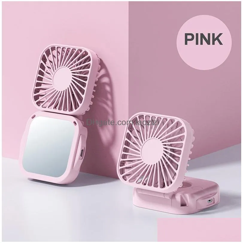 vanity mirror hanging neck fans portable folding handheld mini fan usb rechargeable small personal hands necklace fans for travel outdoors