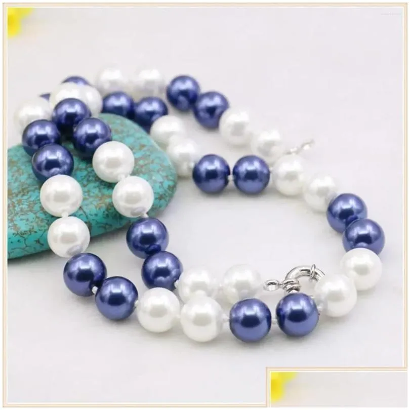 Chains 10mm Round Whte Blue Multicolor Shell Pearl Necklace Fashion Jewelry Making Design Mothers Gifts DIY Knotted Between Every