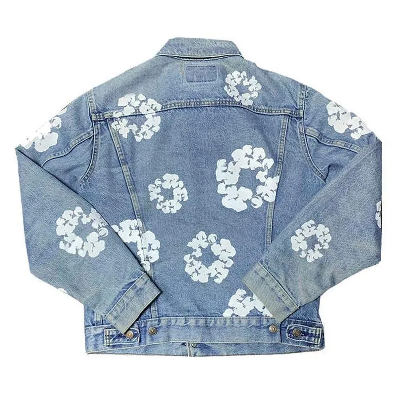 Men`s Jackets Self Owned Tears Wookvide Same Flower Denim Jacket