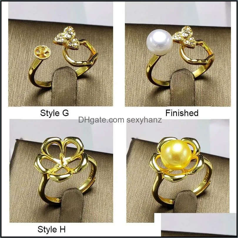 Jewelry Settings Fashion Pearl Ring Diy Rings Setting Gold Plated Zircon For Women Adjustable Size Christmas Gift Drop Delivery Dhj1O