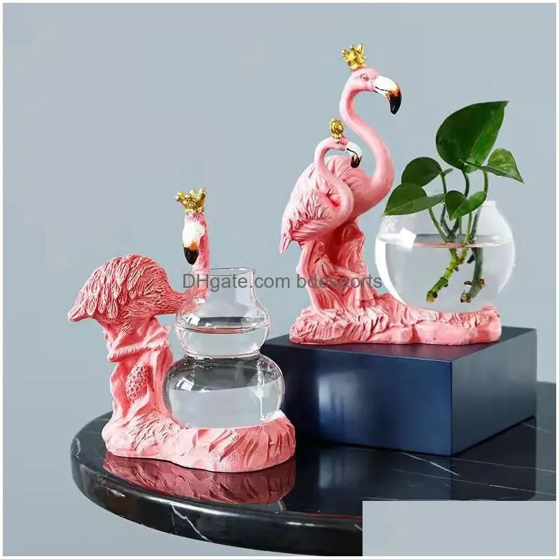 Decorative Objects & Figurines Desktop Decoration Flamingo Glass Hydroponic Girls Heart High-End Sense Of Small Ornaments Green Radish Dhled