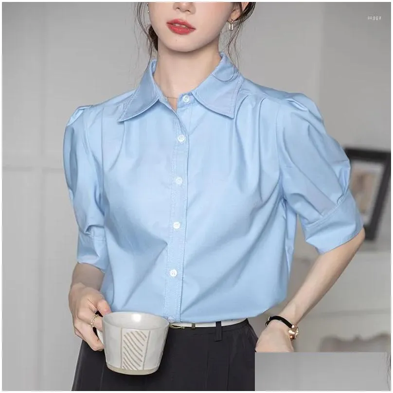 Women`s Blouses Office Ladys Simple Korean Fashion Shirts Women Clothing Temperament Commuter Design Versatile Tops