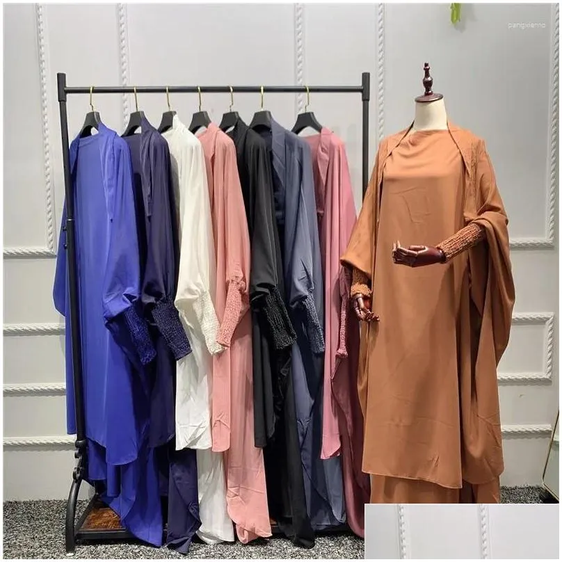 Ethnic Clothing Ramadan Eid Gowns Two Piece Muslim Women Set Prayer Garment Nikab Abaya Dress Long Khimar Hijab Robe Kaftan Niqab