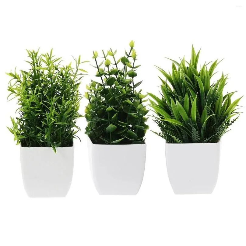 Decorative Flowers 3 Pcs Fake Bonsai Simulated Potted Plant Office Pots Plants Pp Desktop Adornments