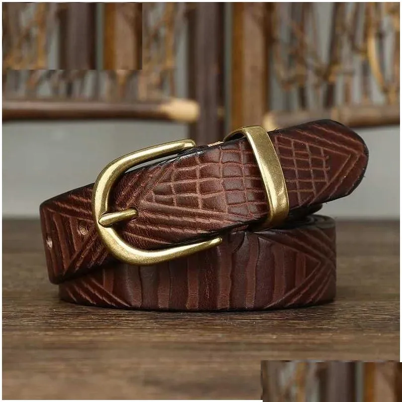 belts 2.8cm real genuine leather belt female natural cowskin fashion quality solid copper buckle pattern designer women belt for jeans