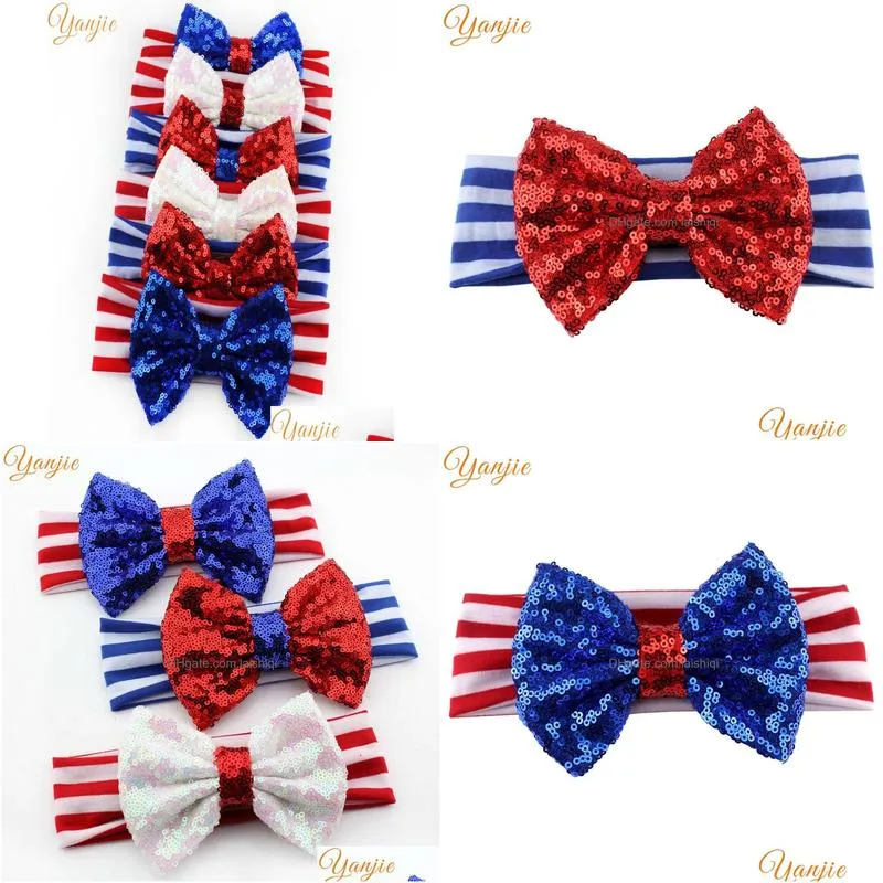 6pcs lot girls and kids 4th of july headbands large sequin bow striped headband 2017 fourth of july hairbow hair accessories8283319