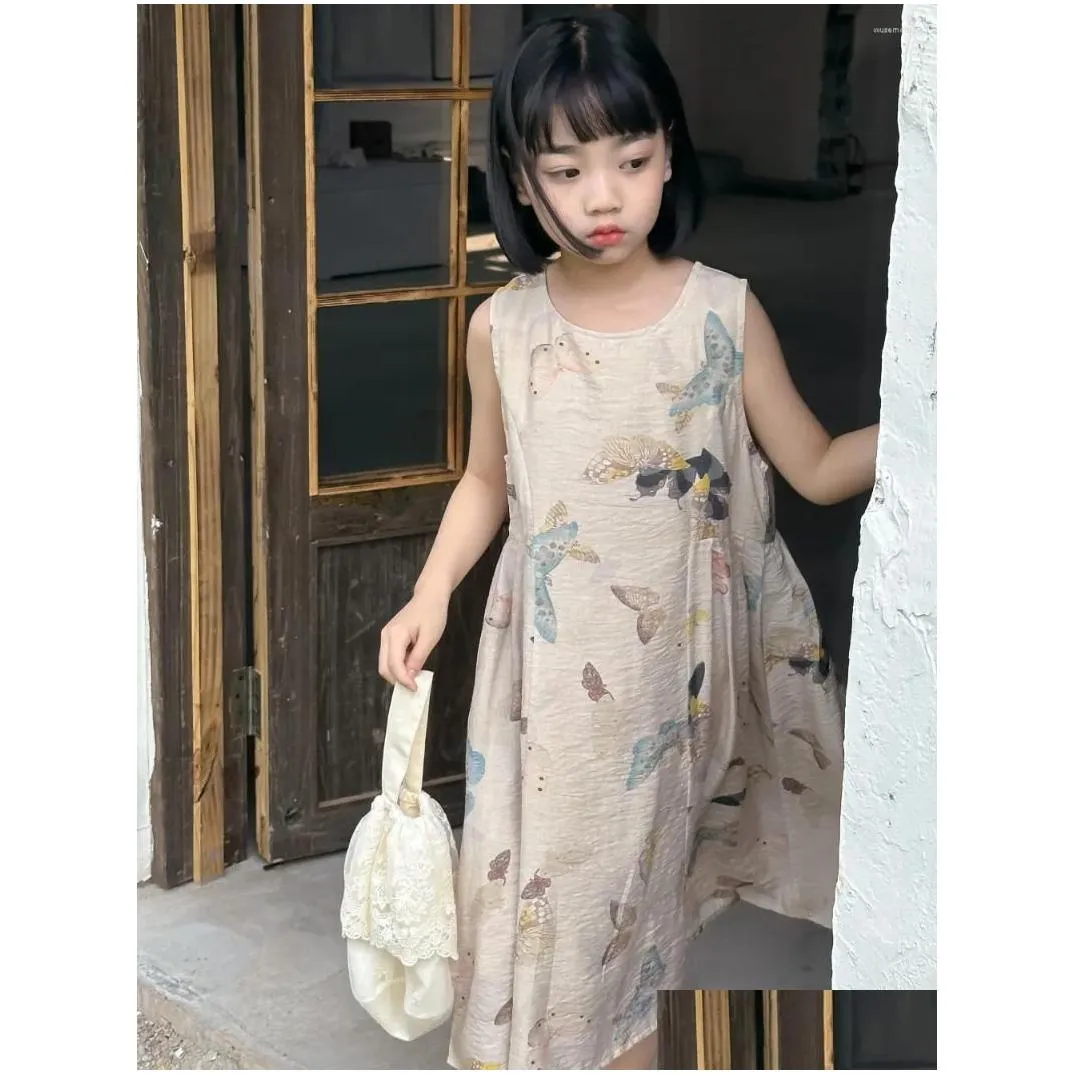 Girl Dresses 2024 Styles Girls Printed Vest Dress Sleeveless Summer Fashion Kids Clothes 2-8 Years