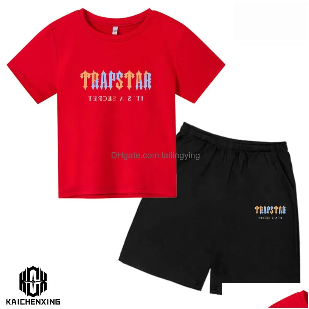 clothing sets 2023 summer trapstar tshirt kids boys beach shorts streetwear tracksuit men women clothes girls sportswear l230630