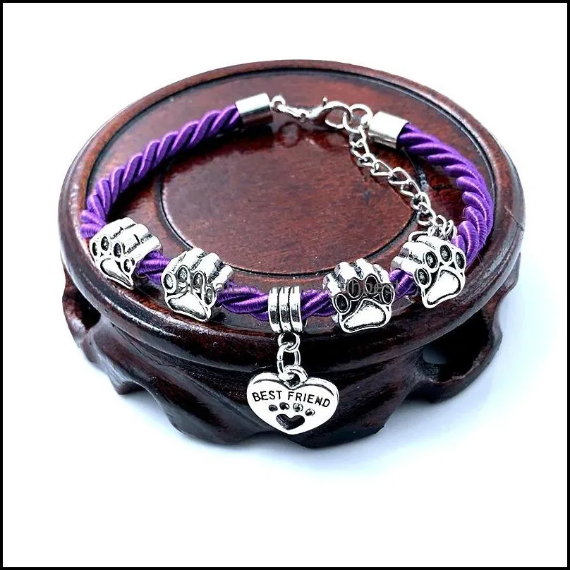 Charm Bracelets Hand Woven 8 Colors Rope Chain Bracelet For Women Best Friend Dog Paw Pet Lovers Wholesale Drop Delivery Jewelry Dhguk