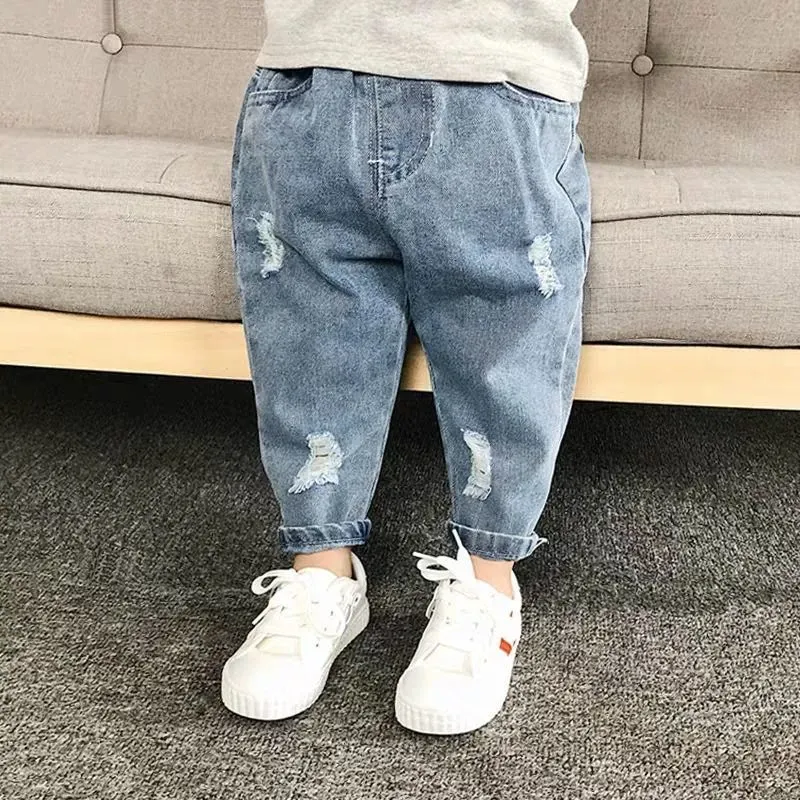 Jeans Boys Casual Children Denim Ripped Kids Trousers Toddler Girl Fall Clothes 2 3 4 5 Years Baby Harem Pants Baggy 230731