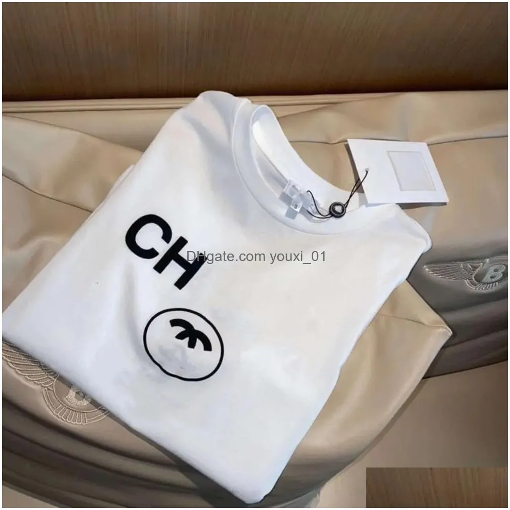 Women`S T-Shirt Fashion T Shirt Women Designer Mens Womens Letter Print Tee Solid Color Plover Sweatshirt Casual Loose Round Neck Cott Dh1Yp