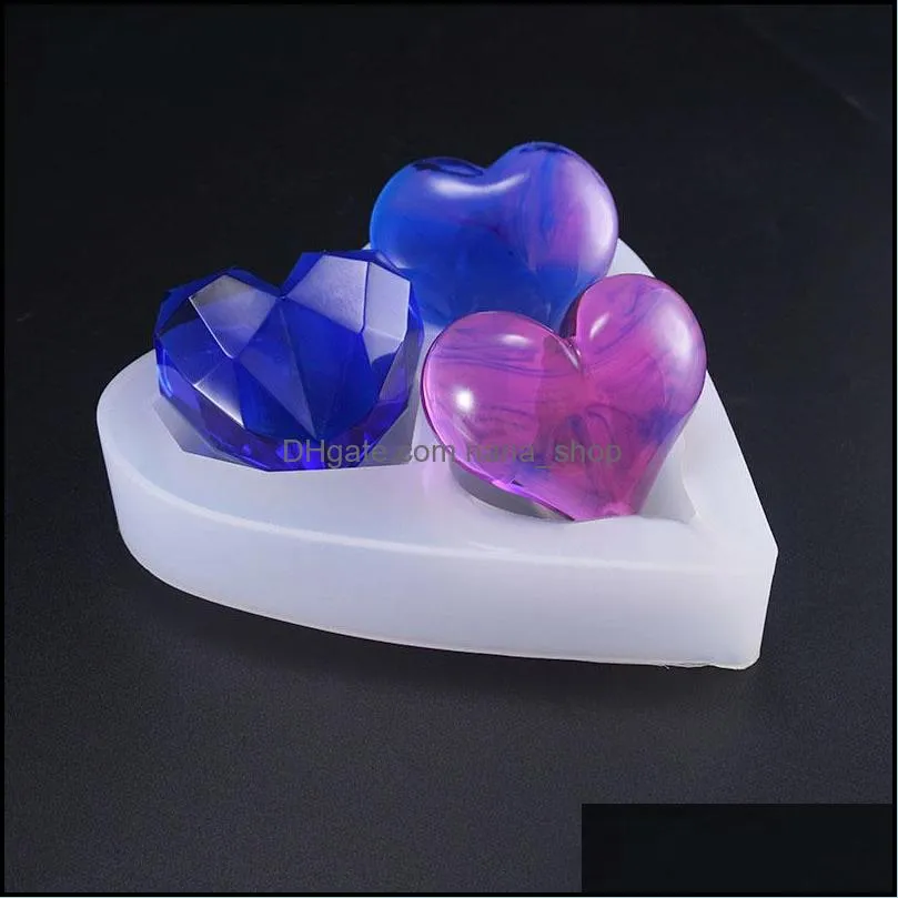 3d heart silicone mold 3 cavity cutting surface heart shape resin silicone mould jewelry making epoxy resin molds