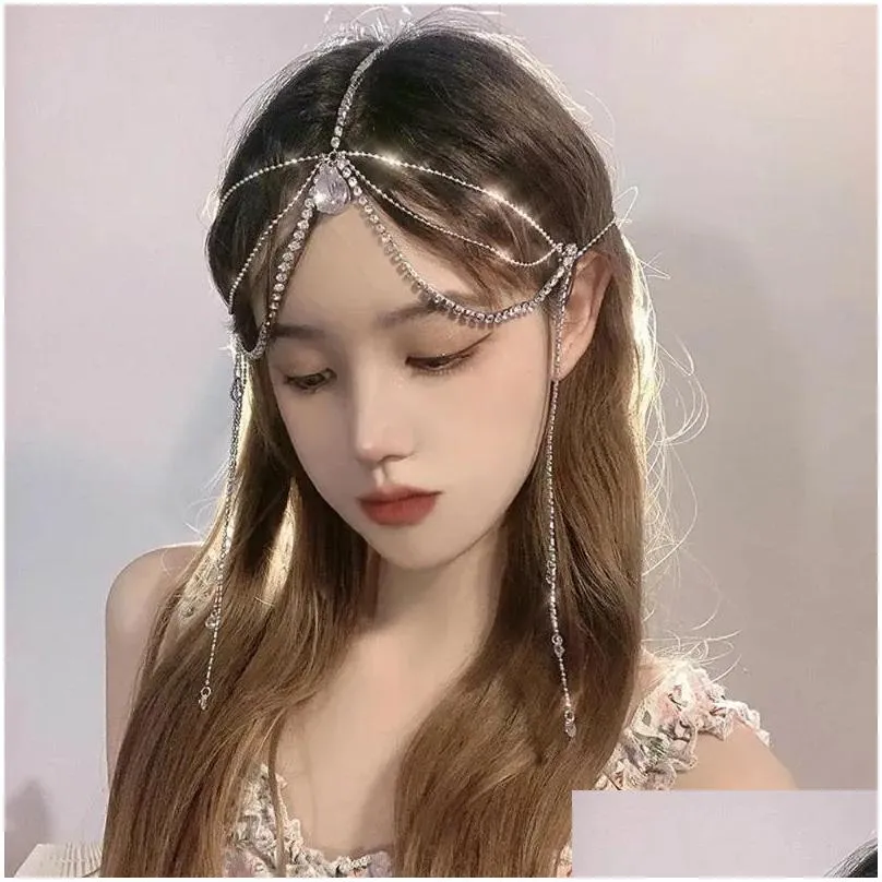 Hair Clips Wedding Cool Water Drop Sweet Forehead Chain Elegant Korean StyleVeil Women Hearwear Bohemian Hoop Bride Ornament