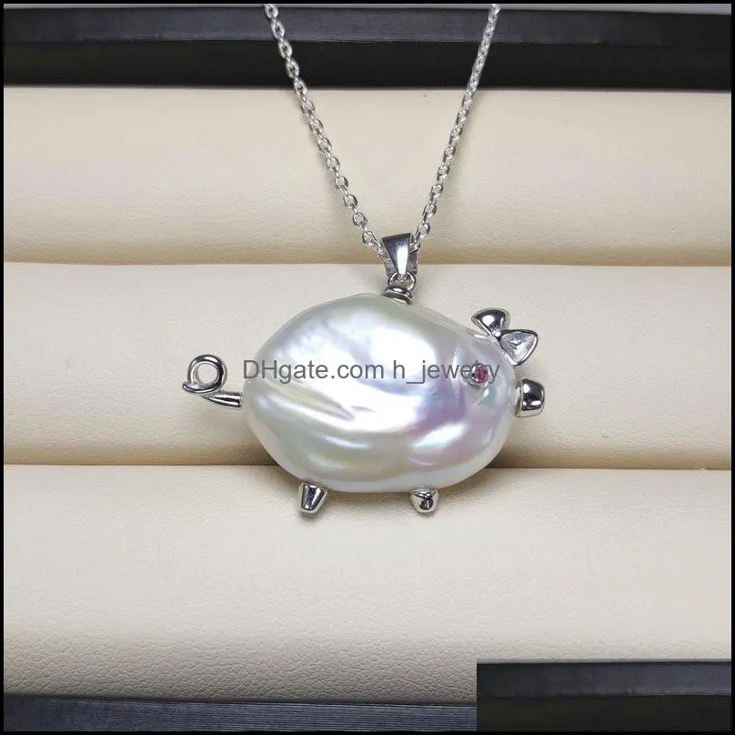 Pendant Necklaces Natural Baroque Pearl S925 Sterling Sier Necklace For Women Bee Pig Wedding Handmade Christmas Gift Drop Delivery Je Dhnwx