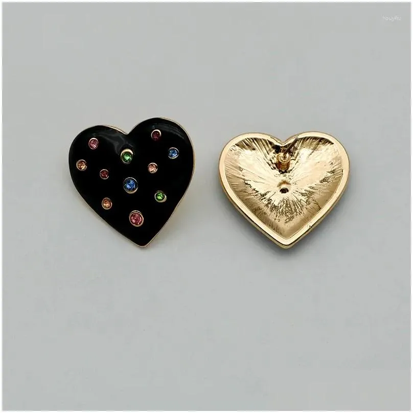 Stud Earrings Black Epoxy Metal Post Heart For Women Colorful Glass Stone Large Statement Studs Vintage Fashion Style Party C1181