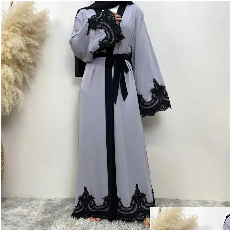 Ethnic Clothing Turkey Dubai Kaftan Lace Open Abaya Women Muslim Dress Eid Ramadan Islamic Robe Femme Musulman Caftan Kimono Cardigan
