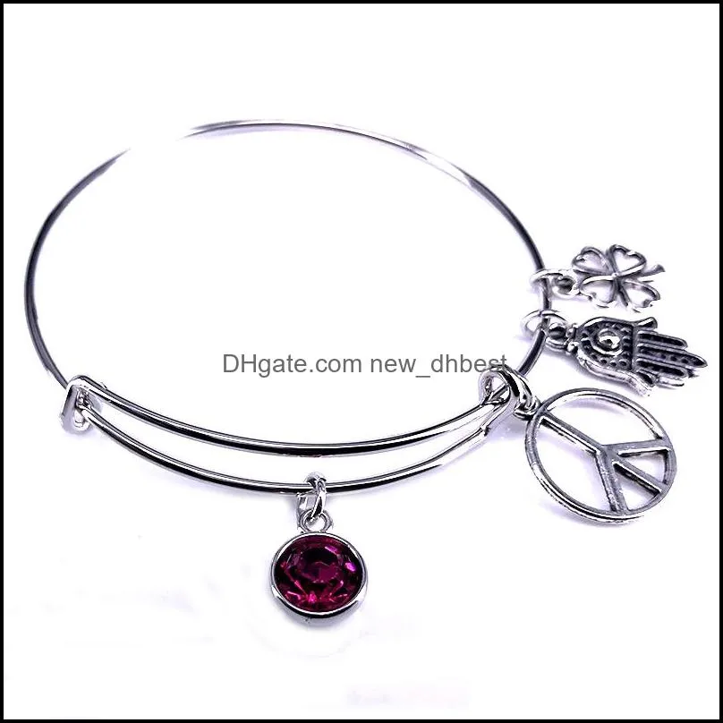 Charm Bracelets 12 Style Colorf Birthstone Bangle Adjustable Expandable Wire Bangles For Women Fashion Jewelry Drop Delivery Dh9Kn